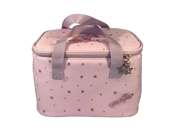 Lancheira térmica infantil Magic Fairy da marca Ambar na cor rosa com estrelas douradas.