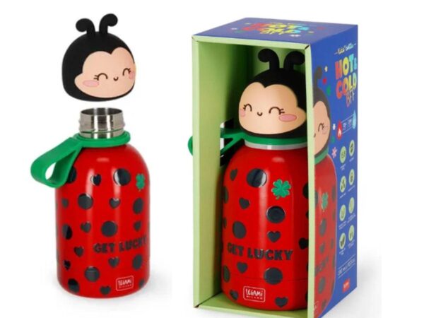 Pormenor da alça de silicone da Garrafa Térmica Infantil Legami Ladybug.