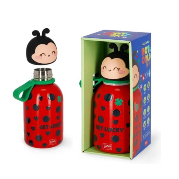 Pormenor da alça de silicone da Garrafa Térmica Infantil Legami Ladybug.