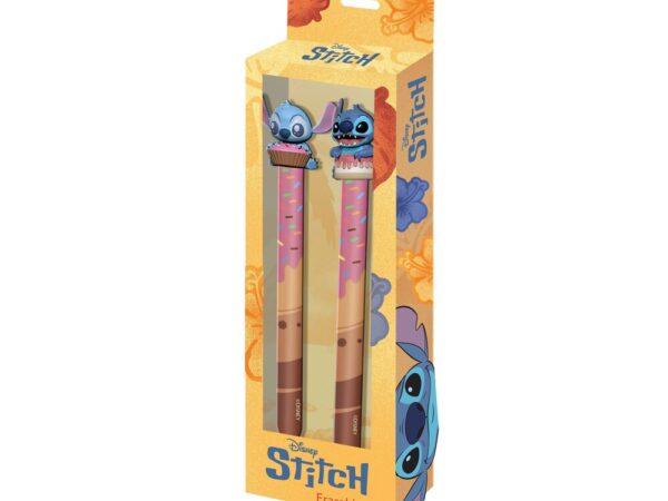 Compre o Pack de 2 Canetas Gel Apagáveis do Stitch da Disney. Canetas com tinta gel azul que apaga por fricção e figuras exclusivas em 3D. Ideal para oferta!