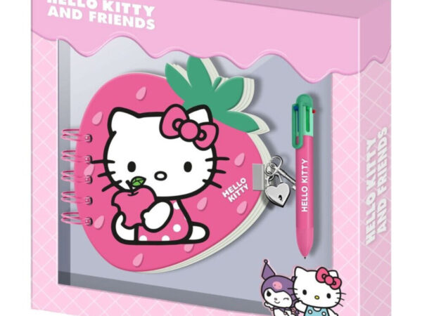 Compre o Caderno com cadeado kawaii da Hello Kitty Morango. Conjunto oficial com diário em espiral de capa dura, chaves de coração e caneta. Envio rápido!