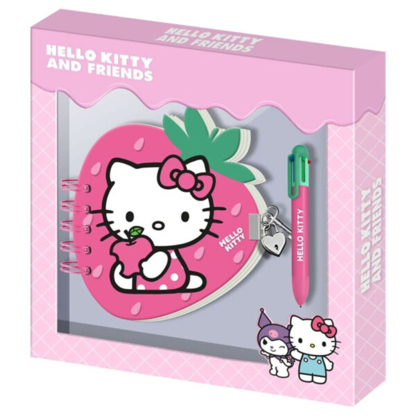 Compre o Caderno com cadeado kawaii da Hello Kitty Morango. Conjunto oficial com diário em espiral de capa dura, chaves de coração e caneta. Envio rápido!