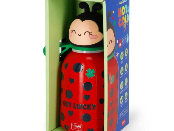 Compra a Garrafa Térmica Legami Ladybug de 310ml. Mantém as bebidas frias por 24h e quentes por 12h. Ideal para a escola, livre de BPA e com design de joaninha. 8052694100285