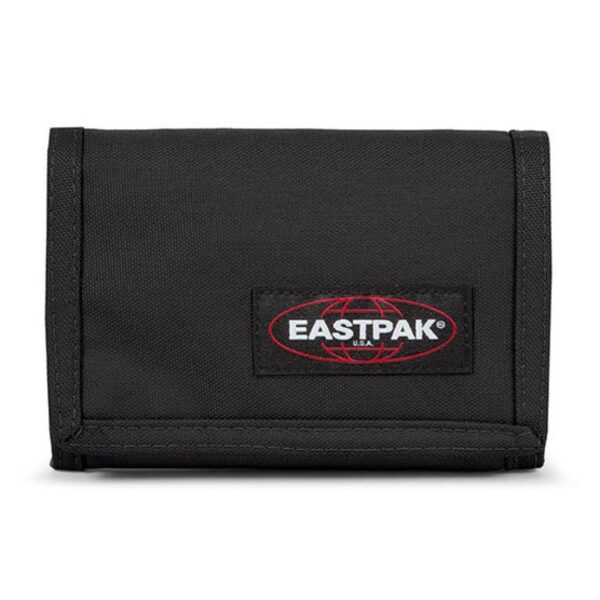 617931257023 Carteira Eastpak Crew Single preta clássica em nylon com fecho de velcro vista de frente.Carteira Eastpak Crew Single preta clássica em nylon com fecho de velcro vista de frente.