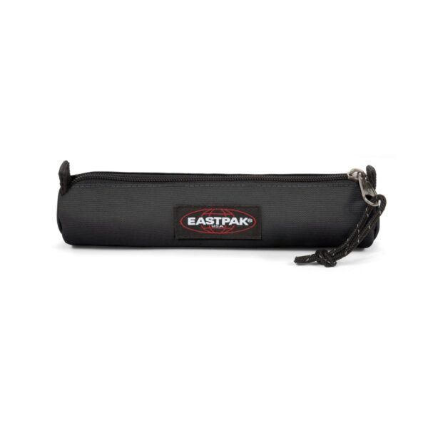 5415101924738 Estojo Eastpak Round Slim preto clássico em formato cilíndrico fino visto de frente.