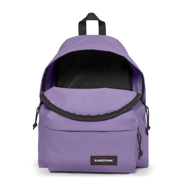 Bolso frontal com fecho e logótipo original na mochila Eastpak lilás modelo