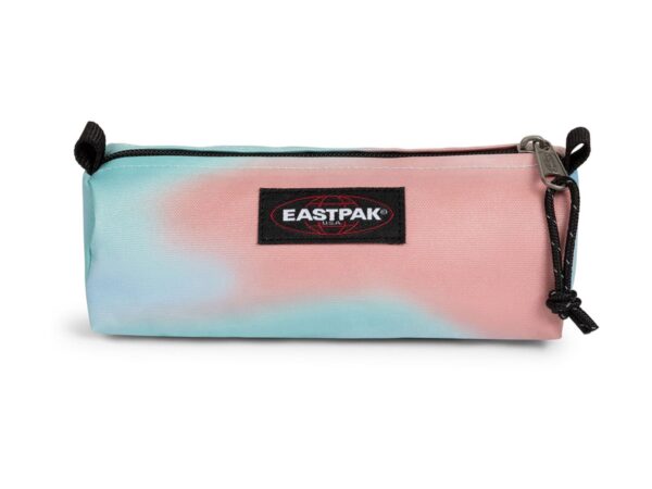 Estojo Eastpak Benchmark Single com padrão gradiente Sparkly Pastel metalizado visto de frente.