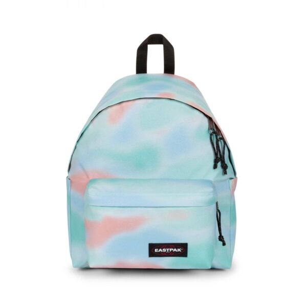 198269287925 Mochila Eastpak Padded Pak'r com padrão gradiente pastel metalizado de 24 litros vista de frente.