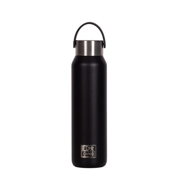 Vista lateral da Garrafa Térmica Oxford 600ml ideal para transporte diário.
