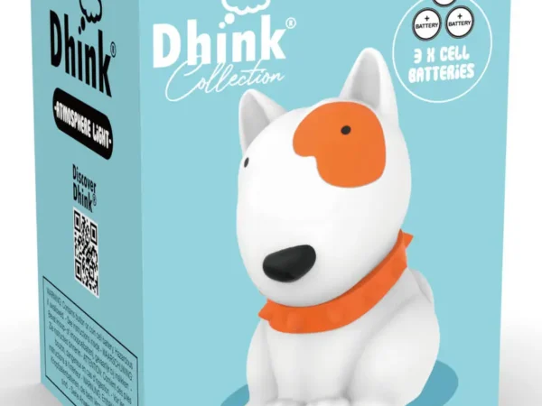 Caixa oficial da marca com a Luz de Presença Mini Cão Dhink.