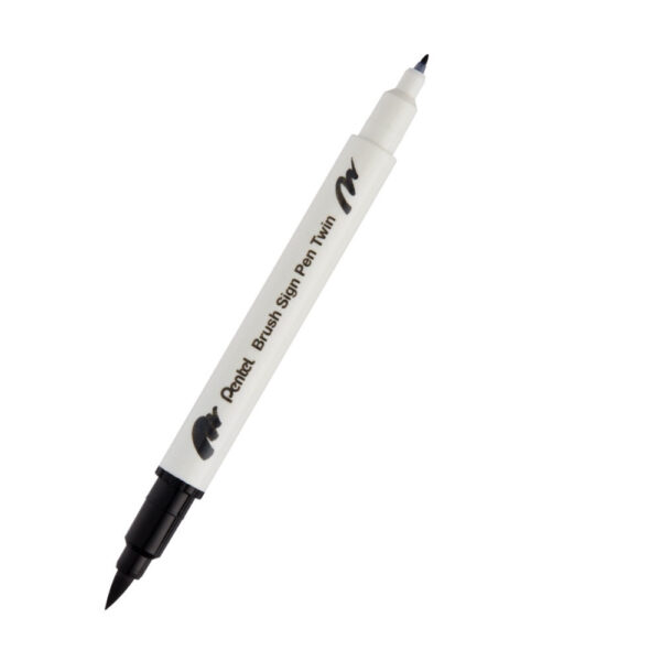 pincel-pentel-brush-sign-pen-ponta-dupla-preto papelaria veloso