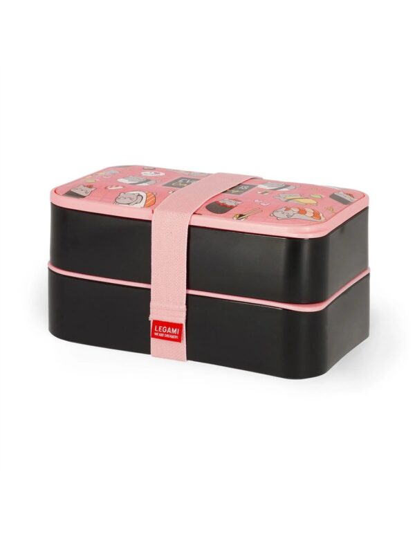 Lancheira Sushi Cat Legami de dois andares preta e rosa