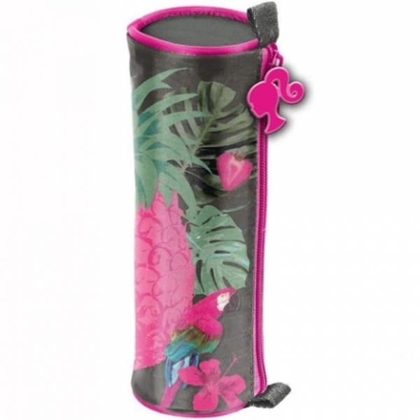 Estojo Tubo Paso Barbie cilíndrico com padrão rosa oficial da boneca.5903162072012 Estojo Tubo Paso Barbie cilíndrico com padrão rosa oficial da boneca.5903162072012