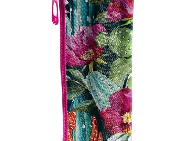 Estojo Tubo Paso Flores cilíndrico com padrão de flores coloridas.5903162051925
