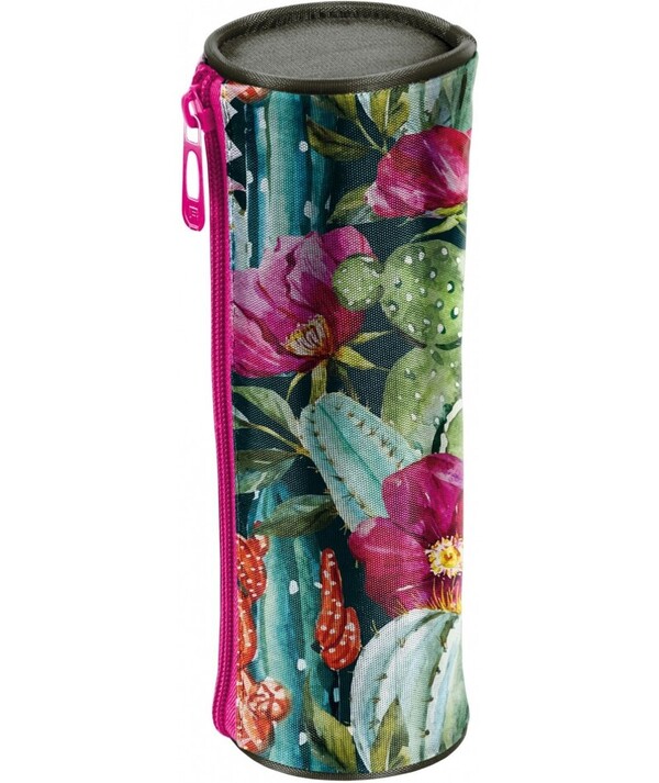 Estojo Tubo Paso Flores cilíndrico com padrão de flores coloridas.5903162051925