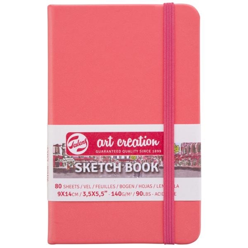 8712079458638 Caderno de apontamentos com capa dura rosa vibrante e elástico de fecho vertical sobre fundo branco.