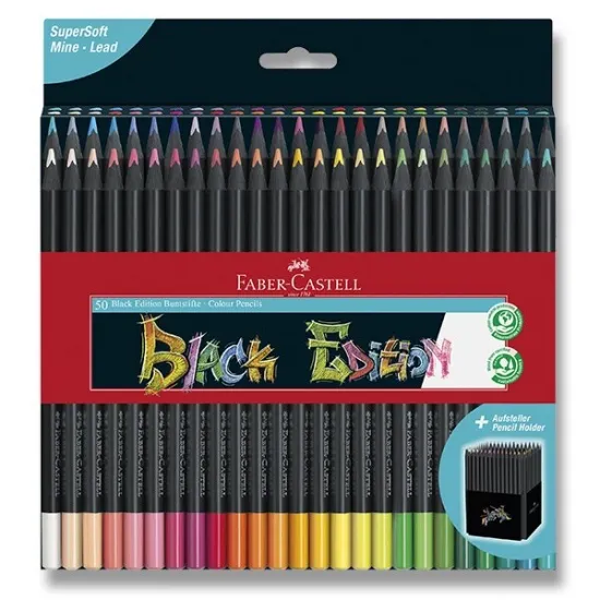 Caixa de lápis de cor Faber-Castell Black Edition com doze unidades sobrepostos. Caixa de lápis de cor Faber-Castell Black Edition com doze unidades sobrepostos.