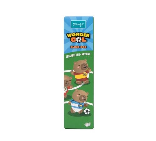 Caixa surpresa Blind Box da caneta apagável Mr. Wonderful Wonder Gol. Por isso, o produto exibe o packaging temático de futebol e o mistério do conteúdo.