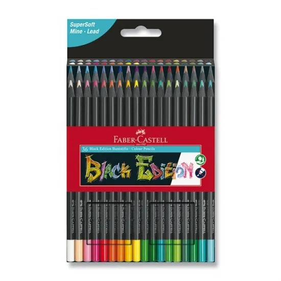 Caixa de lápis de cor Faber-Castell Black Edition com doze unidades sobrepostos. Caixa de lápis de cor Faber-Castell Black Edition com doze unidades sobrepostos.